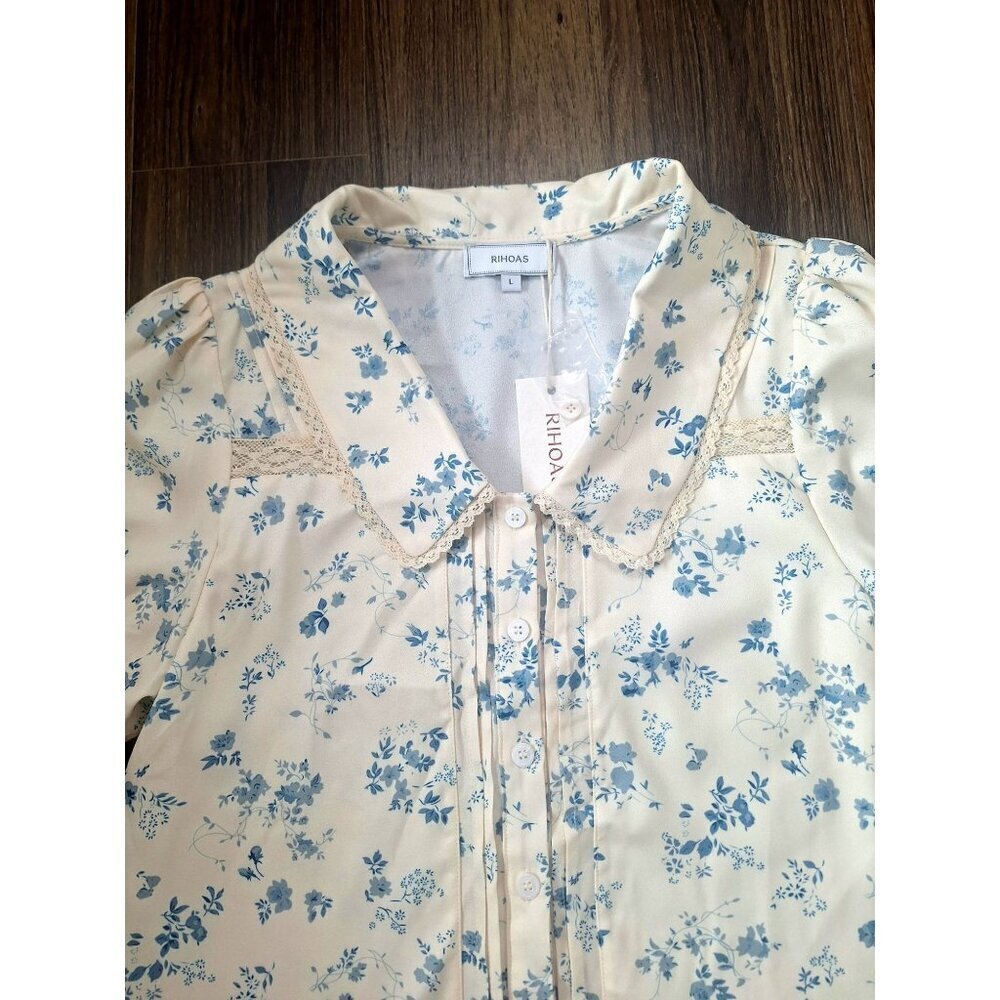 NWT Rihos Floral Lace Cottagecore Blouse Size L - Picture 5 of 9